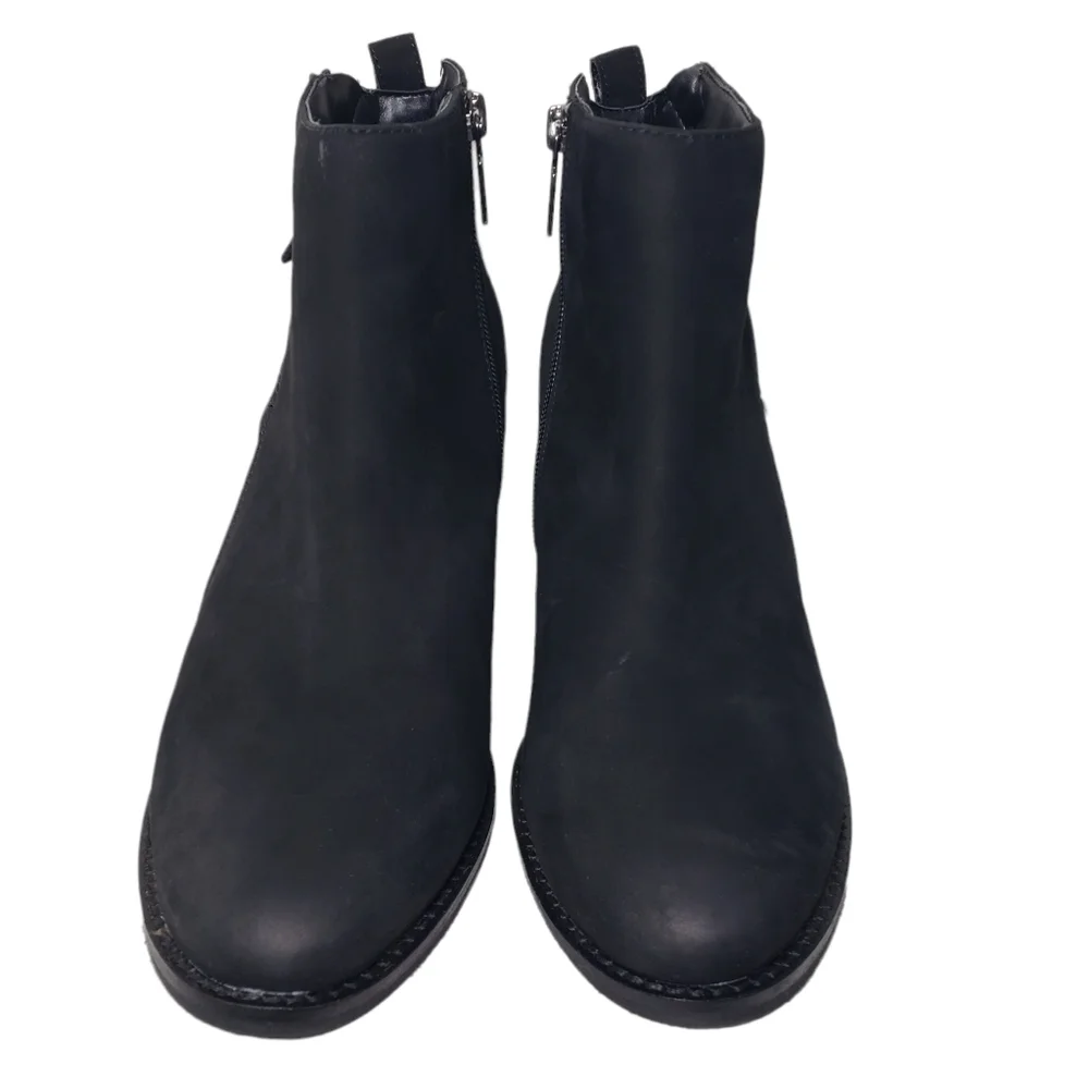 Aqua College Nancy Black Nubuck Waterproof Zip Closed Toe Booties Sz 11M